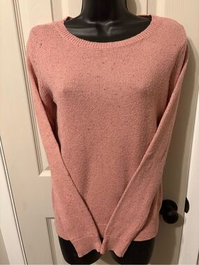 LOFT Soft Pink Speckled Tweed Crewneck Sweater